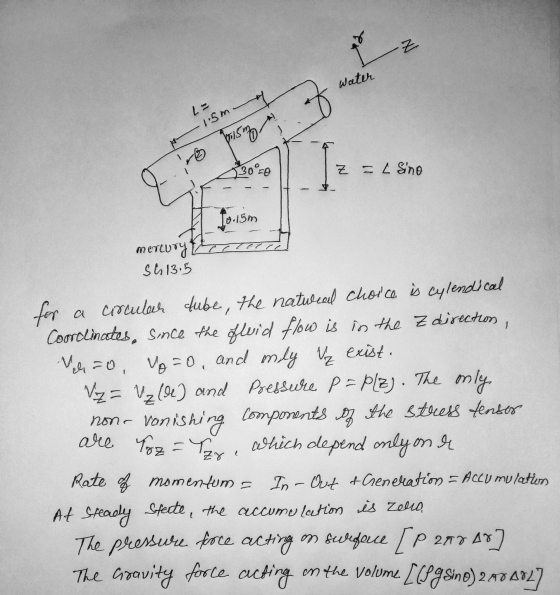 -Z Water •1.5m. bisn . 30°re Z = L Sino 10-15m Mercury Sh 13.5 non vanis for a corcular dube, the natural choice is cylendica