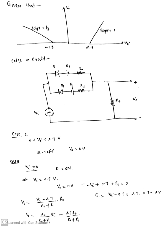 Given that Slope a la Slope. lets a Circuit EI AH AM En Da K 4 Ro Vo Case 1. 0 < Vi <2,7 V Vo ON 0,-off Corell Nizo D, CON a