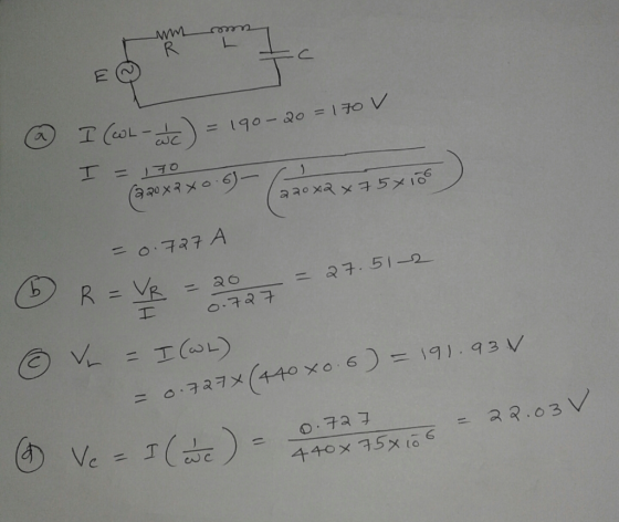 umat Ic 1 I (WL-I) = 190-20 = 170 V WC I = 170 (220x2x0.6- 220x2 x 75x100 252 = 0.727 A R = Ve - 20 od 7 = 2 @ V = I (WL) = 1
