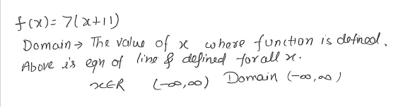 f00-7/x+1 Domain The value of x where function is defined Above is ean line f defined for cell ne. SER (-00,oo) Domain (-oo,