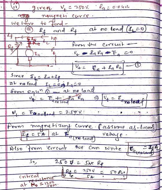 il gineos Vic 250: V. Raco.oun naagneti carve. I we have to find @ 86 and Re at no load (&co). LU A from the crecenta to &q R