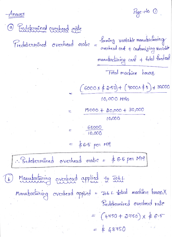 Answer Page : No 0. @ Piedetermined over bead create Predetermined overhead orabe forming variable manufacturing overhead con