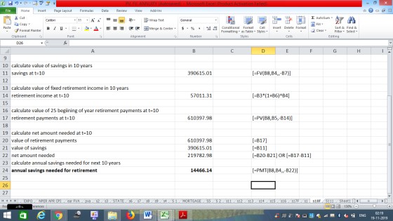 PV, FV, ANNUITY (Autosaved) Microsoft Excel (Product Activation Failed) File Home Insert Page Layout Formulas Data Review Vie