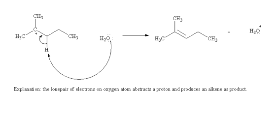 CH3 CH3 H3O CH3 CH3 H3C Explanati on: the lonepair of electrons on oxygen atom abstracts a proton and produces an alkene as p