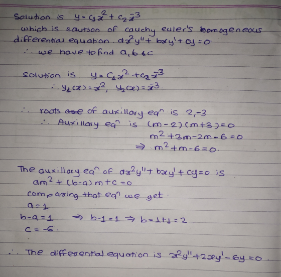 Solution is yoca²+ ca 23 which is solution of cauchy ealers homogeneous differential equation dayt bolyt cy-o we have to f