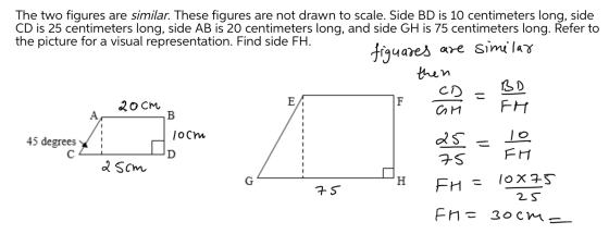 figuares The two figures are similar. These figures are not drawn to scale. Side BD is 10 centimeters long, side CD is 25 cen
