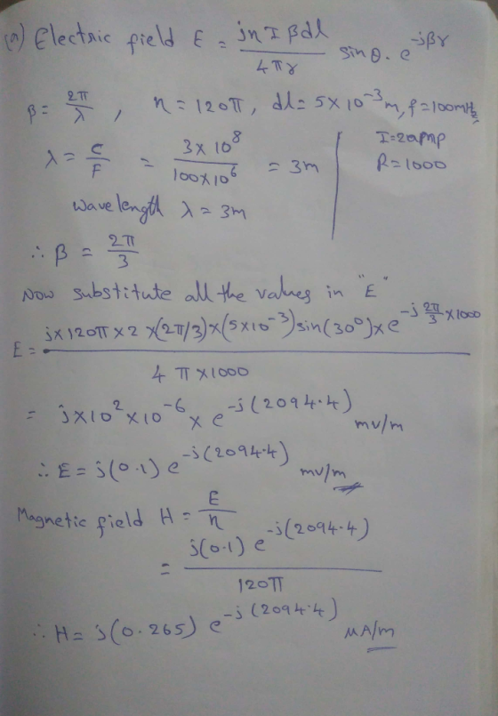 (0) Electric field & in Isdl sing. eser Sino. 4TV RT B = 21, n = 12011, dla 5x103 m, f=100ml 1=5 - 3x108 I-2 amp - loox 106 =