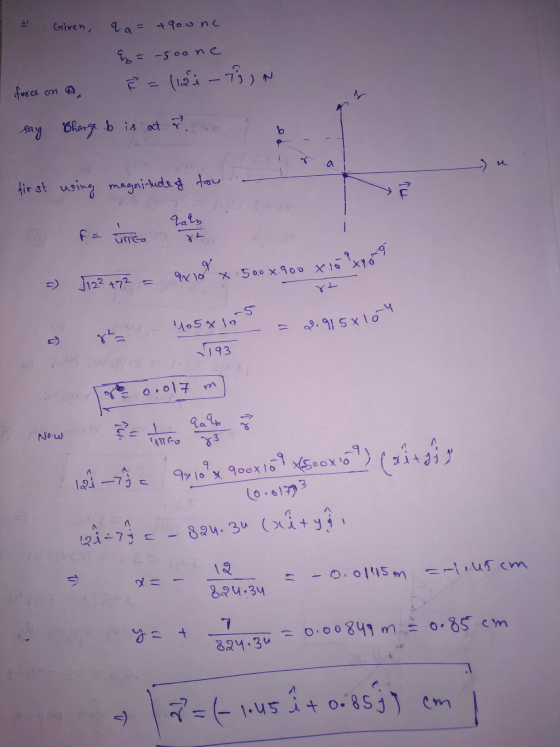 Given, 9 a = +9oune % = -5oone force on A = = (1.21 -75 ) say Charge b is at az? first using magnitude of for F = unco ใน x 1