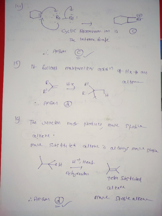 2 I ! BoBo is Cyclic Brononum ion The Interme date w Anserer © 1 maskownika adan al of HX to an alkene RIH & Answer 10 The re