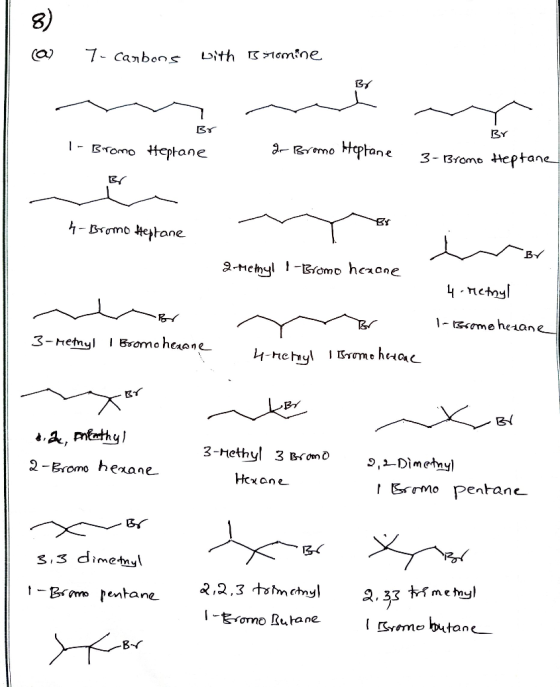 8) Dith omine 7- Canbons BY 3-Bremo Hptane 1 BTomo Heptane 3-13romo Heptane 1-Bomo Heptane 2Hetnyl omo hexcne 4nety 1 ome heA