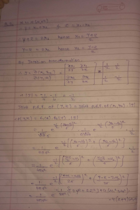 Y+RaRx Y-R = 2 xe hence xert hence x2 = 7-2 By Jacobion bransformation lax32 ay) 2. axe Joint pdf. of (7, 2) a Joint podof. o