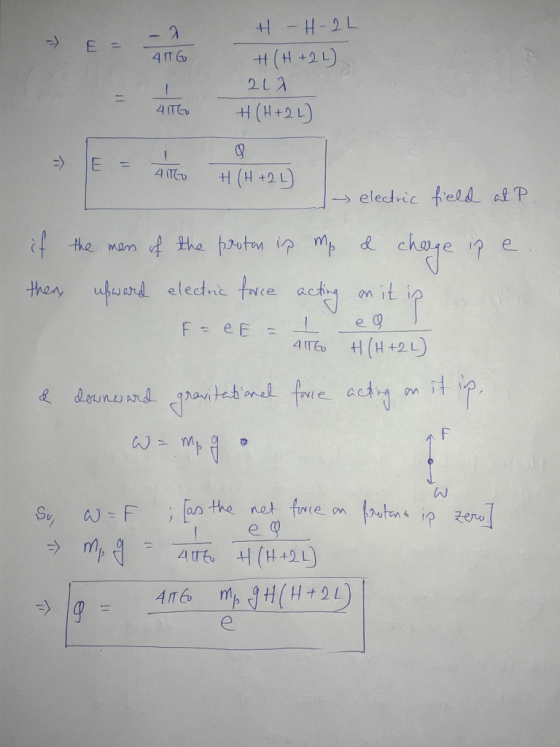 - A - E= 401 G H-H-2L (H+24) 211 +(H+24) - 1 4 ITG 9 => E- a + (8 +21 I electric field at P if the man of the proton ip mp &