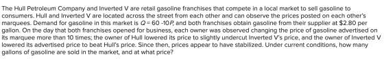 The Hull Petroleum Company and Inverted V are retail gasoline franchises that compete in a local market to sell gasoline to c
