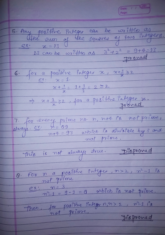 7201 Date: Page: egera 5. Any positive Integer can be written as the sum of the squares of two ex. x=130 13 can be written as