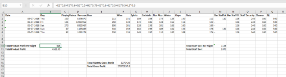 B10 fx =E2*0.8+F2*0.6+G2*0.5+H2*0.75+12*0.6+J2*0.5+K2*0.5+L2*0.5 B E L o R Nuts D Playing Patron Revenue Beer 100 5279870 141
