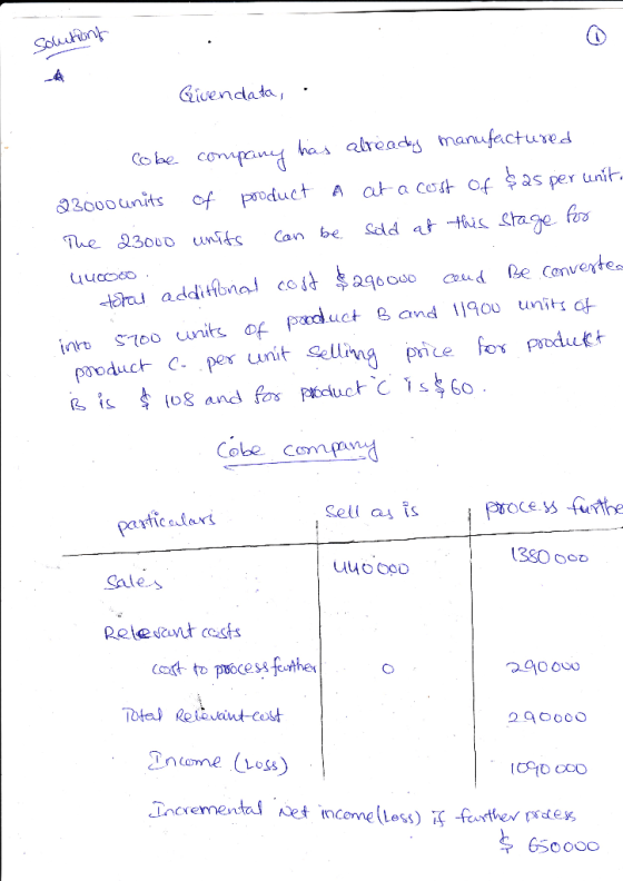 solutions Givendata, Cobe company has already manufactured 23000 units of product a at a cost of & as per unit The 23000 unit