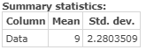 Summary statistics: Column Mean Std. dev. Data 9 2.2803509