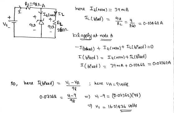 2982A here Iz(man) = 39mA. I Izrmany IL + + t IL (bled) ERA are la 9 260 १७ R2 = 0.03462 A que. 2fon kelapply at node A - I l