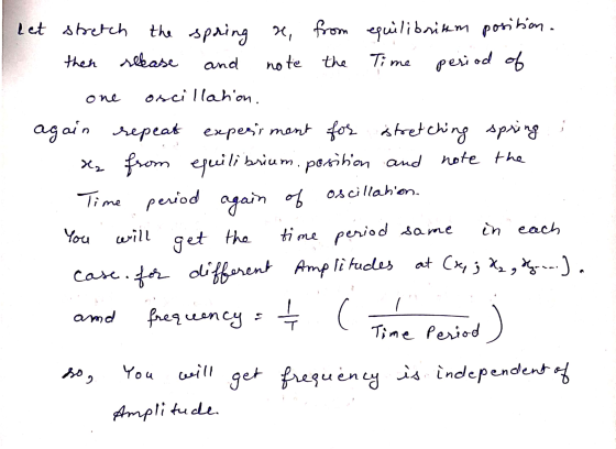 h, from Time one X₂ let stretch the spring x, from equilibrium position. then release and note the period of oscillation. aga