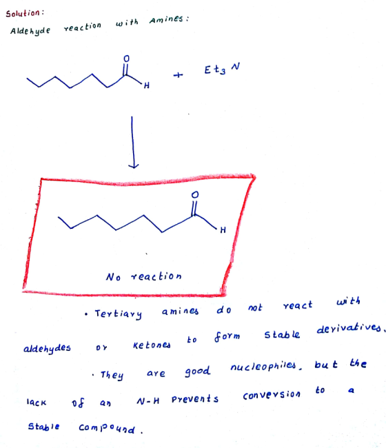 Solution Aldehyde reaction with Amines 0 E3 N No reaction Tertiavy amines donotreact twi th aldehydes o ketones to foYm Sta