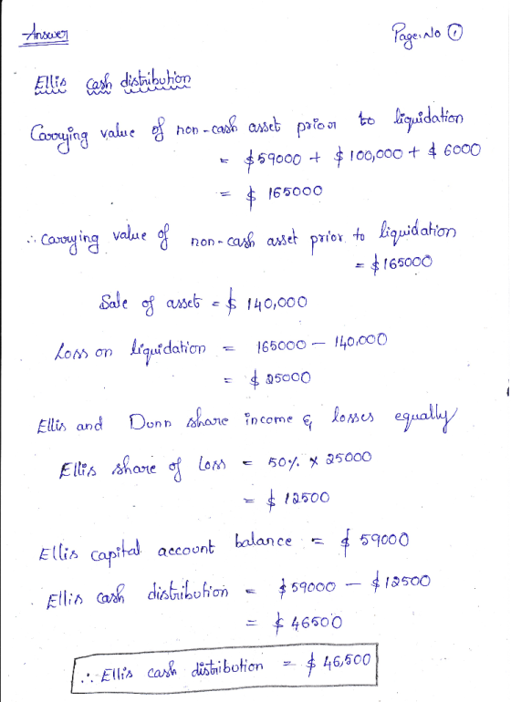 Answer Page No ① Ellos costo distribution Carrying value of non - cash asset porcar to liquidation = $59000 + $ 100,000 + $ 6