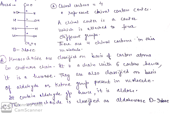 Ho choy Anso A Chiral carbons = 4 * represent clairal carton center. A chiral center is a center H04H which is attached to te