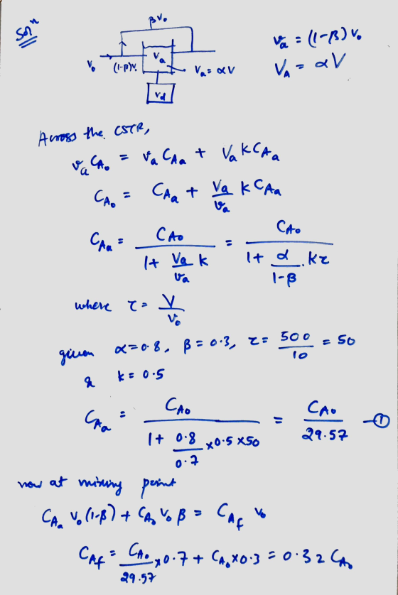 Pv, || % = (1-3) v. VA=aV (1-рм. Vai av v Aa Across the CSTR, va Сл. + % kca CA + Va KC Aa va%. СА. CA Cao CA. It Va k lt a.k