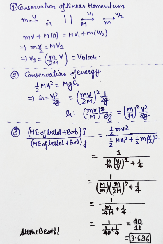 V/2 conservation of lineas Momentum m M {} mv + MID) - AV +m(%) ws m! - AV ) - Volche。 2M A:V2 二 V = (0 @ Guservation ofener