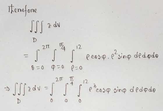 Therefore SSS z dv 21. A 12 S s ecosp. e²sing dedo do 0 0 9 0 P=0 e cosa sing dedo do D 0