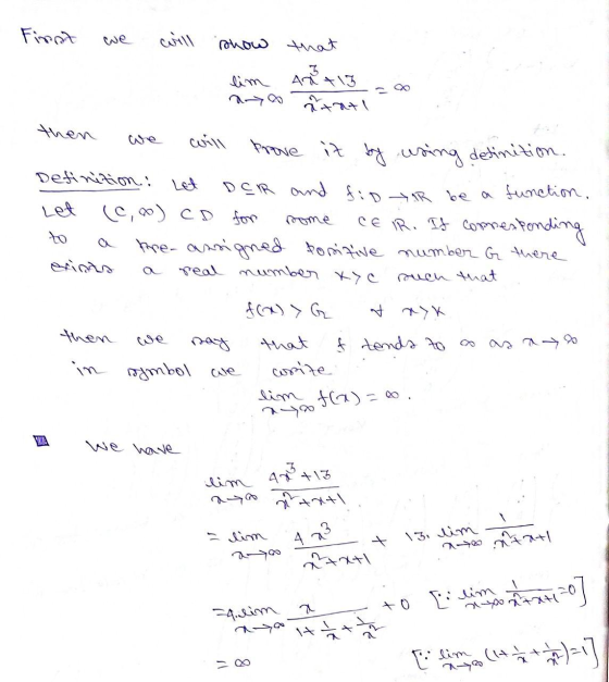 First will show that lim 42 +13 atati Prove it by using definition Definition: DCR and fiDR be a function. Let (c) CD for CEI