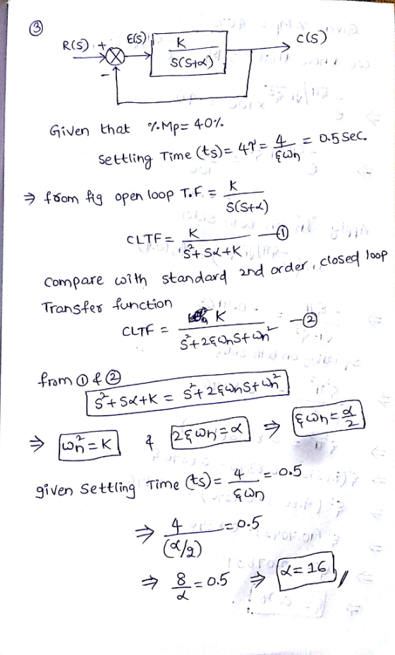 E(s) Given that % 40 Settling Time (05Sc ラform Ag open loop T, F = S(St) S+S+K Compare with standard 2nd order, cloS여loop Tra