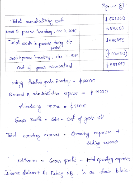 Total manubacining conf $ 531350 $59,500 tosk in proces inventoyg, dec 31, 201G Tetal coorki in proces duing the period $580