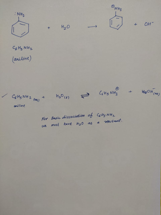 INHA OH CG Hg NH₂ (aniline) - H2Ole & Colts NH3 + the others Cols NH 2 y + aniline For we Basic dissociation of C6H5NH2 must