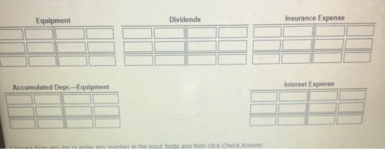 Equipment Dividends Insurance Expense Accumulated Depr.-Equipment Interest Expense NG liet or enter any number in the input f