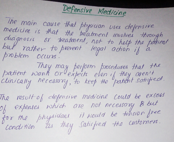 Defensive Medraine he main cause thel bhysruan ser delensive mectiine is hat the heatment involves hrough chagnosis s eament,