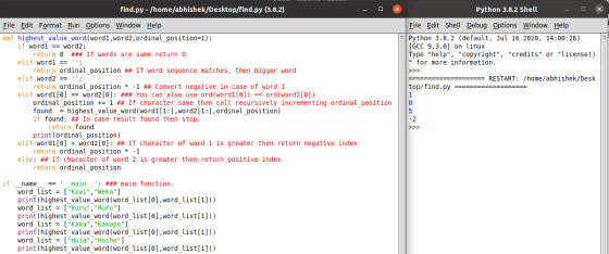 find.py - /home/abhishek/Desktop/find.py (3.8.2) Python 3.8.2 Shell File Edit Shell Debug Options Window Help Python 3.8.2 (d