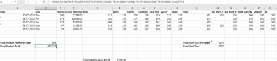 11 =SUM(E2:E6) *0.8+SUM(F2:F6) *0.6+SUM(G2:56) *0.5+SUM(H2:H6) *0.75+SUM(12:16) *0.6+SUM(12:L6) *0.5 А B E L Q Date Day 05-07