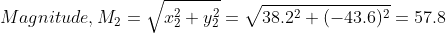 Magnitude, M2 = V x2 + yż = 38.22 + (-43.6)2 = 57.8