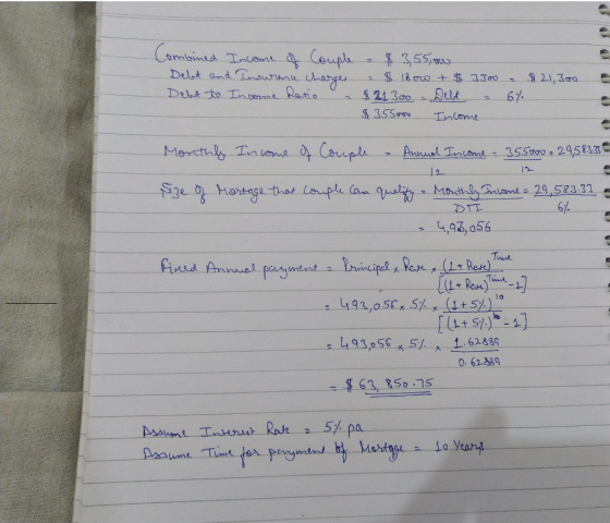 Combined Income of Couple - $3,55,00 Debt and Inowrence charges - $ 18ow + $ 3500 a Debt to Income Ratio - $21300 - Delt = 6%