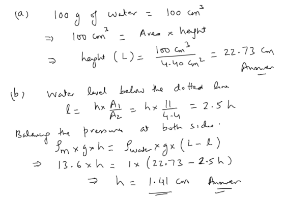 (a) 00 wuter Joo Cm heyns A vea hagls (L) - 22.73 C Anner Water vel bel he do tted n hx A1 Az - 2.S h 4-4 both sid Bebeup hpr
