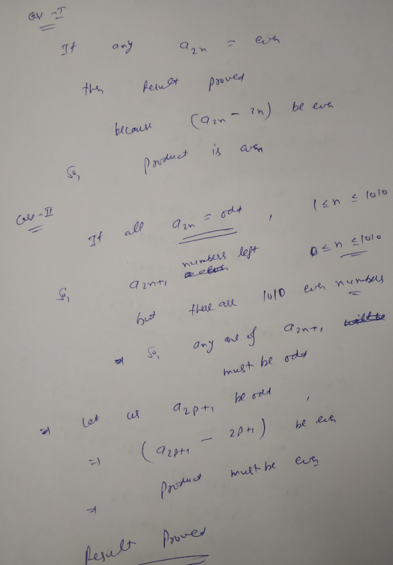 It any an even the result proved because Can - 2n) be ever is even product & lolo Ich Cale - I If all an = oda left ozn solo