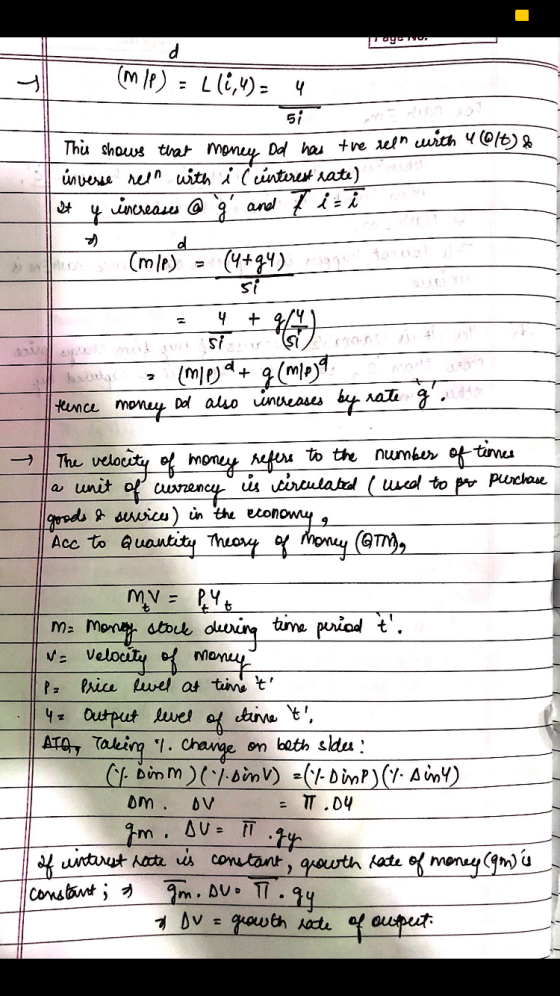 Tugowo (MIP) = Lli,4)u 51 This shows that moneu Dd has the reen with (Olt) & inverse reen with i Ccinterest rate) are It y