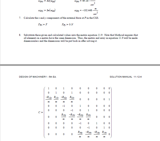 a Gfx = ReaG4) a Gfx = 49.187. sec a G4y = -102.448 - 4 G4y = Imag4 7. Calculate the x and y components of the external force