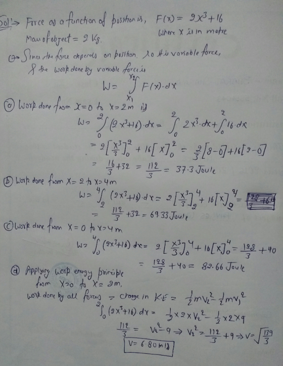 )이/>FrceOJ a.tunchonofþosthoni, F(x) 9X3 +16 Wher.xǐin metre Fl).dx 2 16 +32 了 112 = 37.3 Joule 139