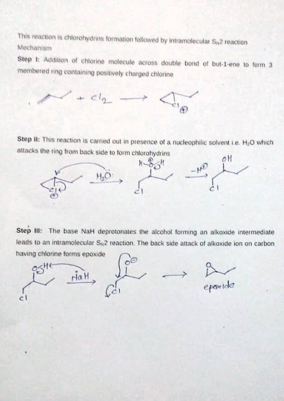 This reaction is chlorhydrins formation followed by intramolecular S2 reaction Mechanism Step 1: Addition of chlorine molecul