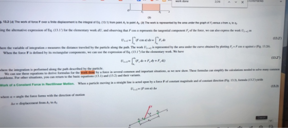 (132) 13.2 The work of force over and placement is the glof (13.) from pont A lo por A The presented by the under the graph o