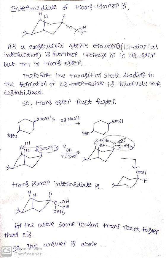 Le LU Intermediate TA of | trans-isomer is, | Co. OH As a consequence stepie crowding (1,3-diaxial interaction) is fup the in