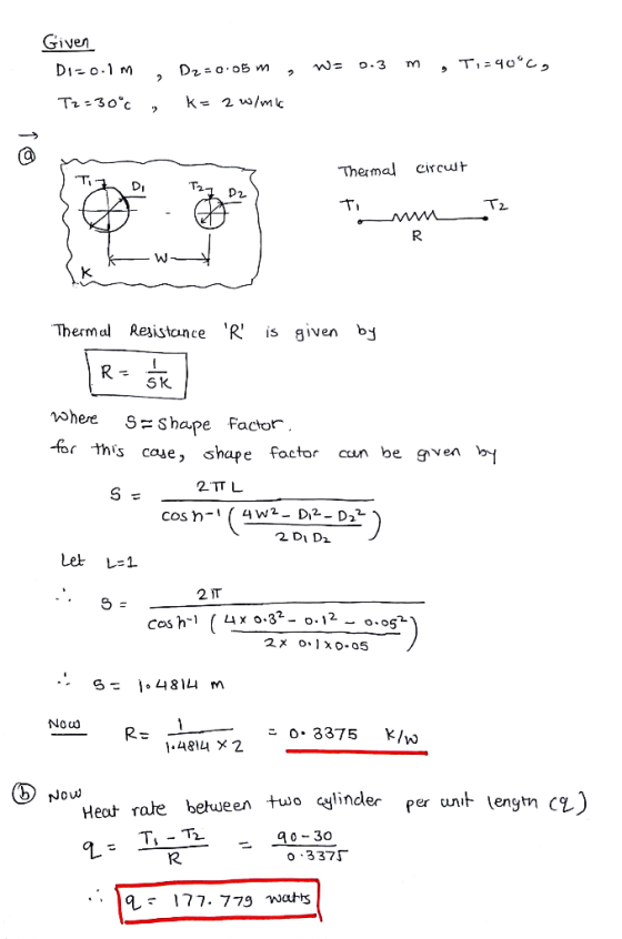 Given Thermal circut 2 T2 Thermal Resistance R is given by 5 K. ohere S-shape Factor r his caue, shape factor cun be gven 2TT