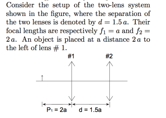 Consider the setup of the two-lens system shown in the figure, where the separation of the two lenses is denoted by d focal l