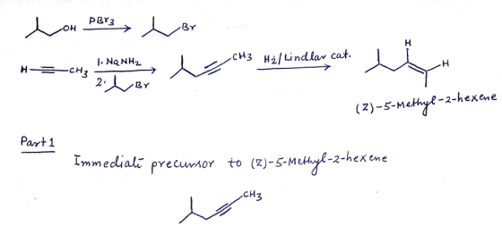 I. NaNH2 3 Hz/ Lindlar cat Part 1 (Z)-5-Muǐザ-2-hexen e CH3 ImmediaにprecumoY to